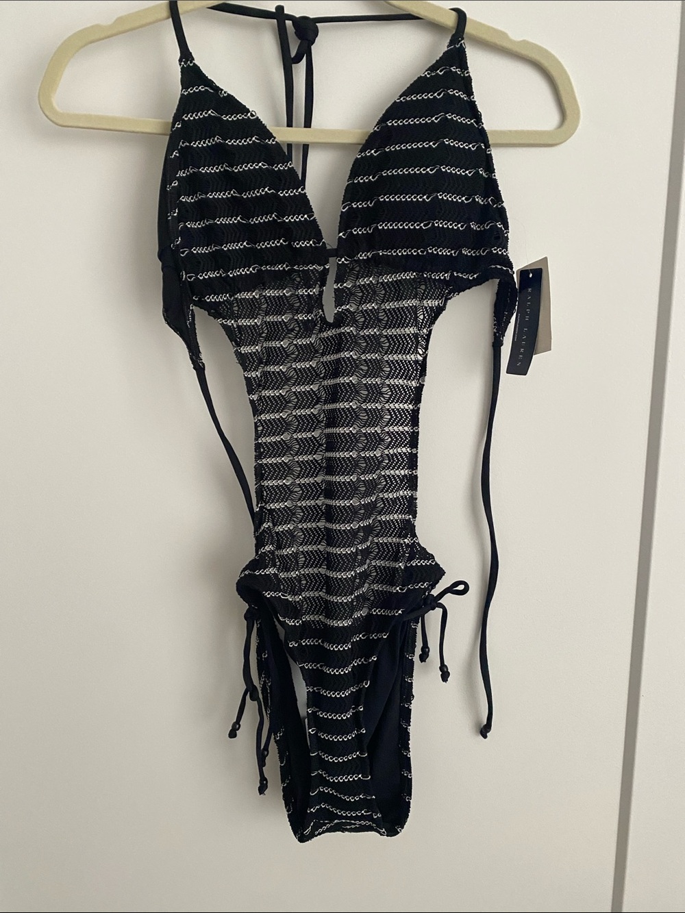 Polo by Ralph Lauren Black & White Striped One-Piece Swim Bodysuit